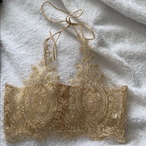 halter tie neck gold top